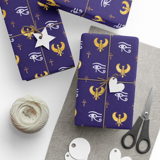 Blue Egyptian Wrapping Papers | Ankh Wrapping Paper | Afrocentric Wrapping Paper | Eye of Horus Craft Paper
