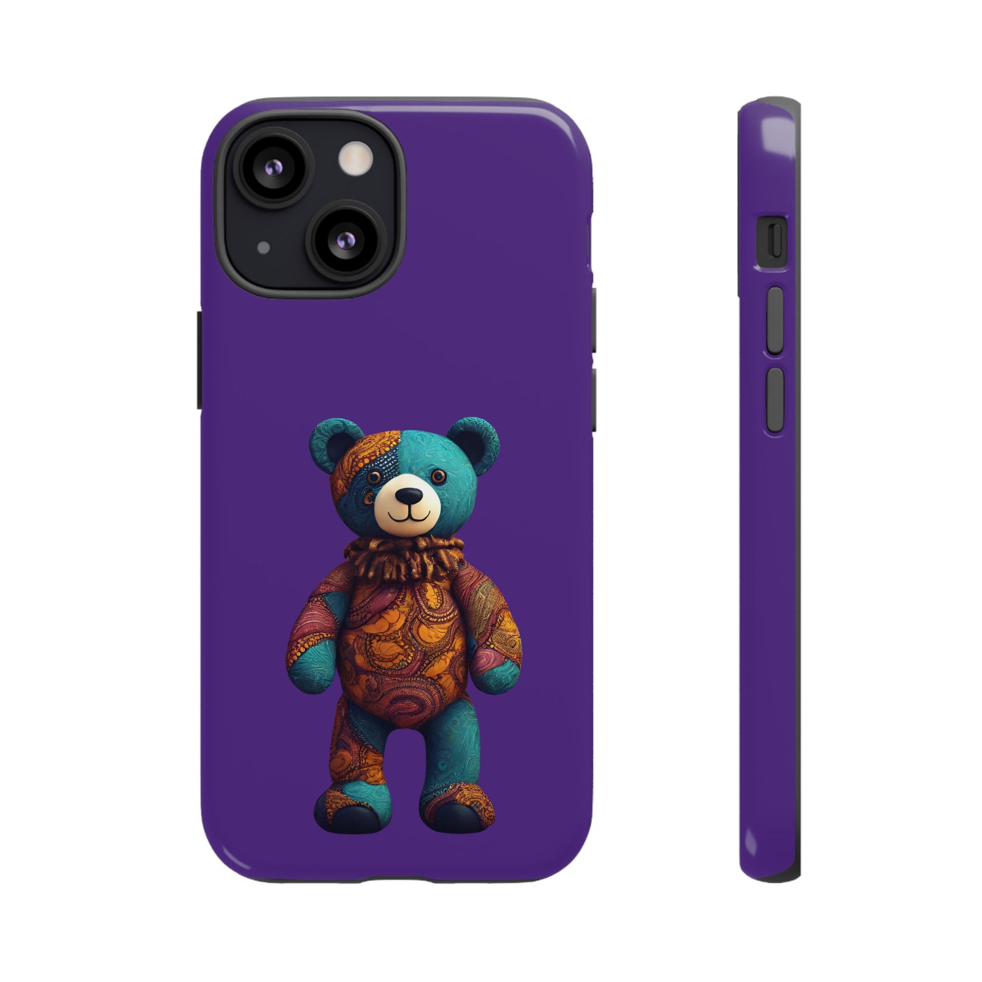 Purple and Blue Bear iPhone Tough Cases | Ankara Bear iPhone Case | Afrocentric iPhone Case