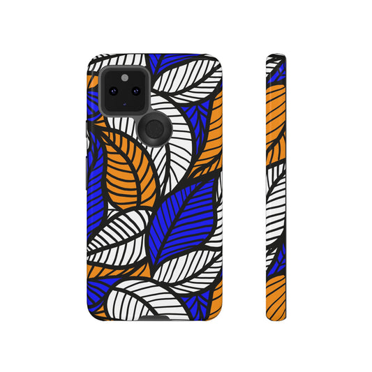 Blue Gold White  Leaf Ankara Google Pixel Tough Cases | African Google Pixel Case | Afrocentric Google Pixel Case