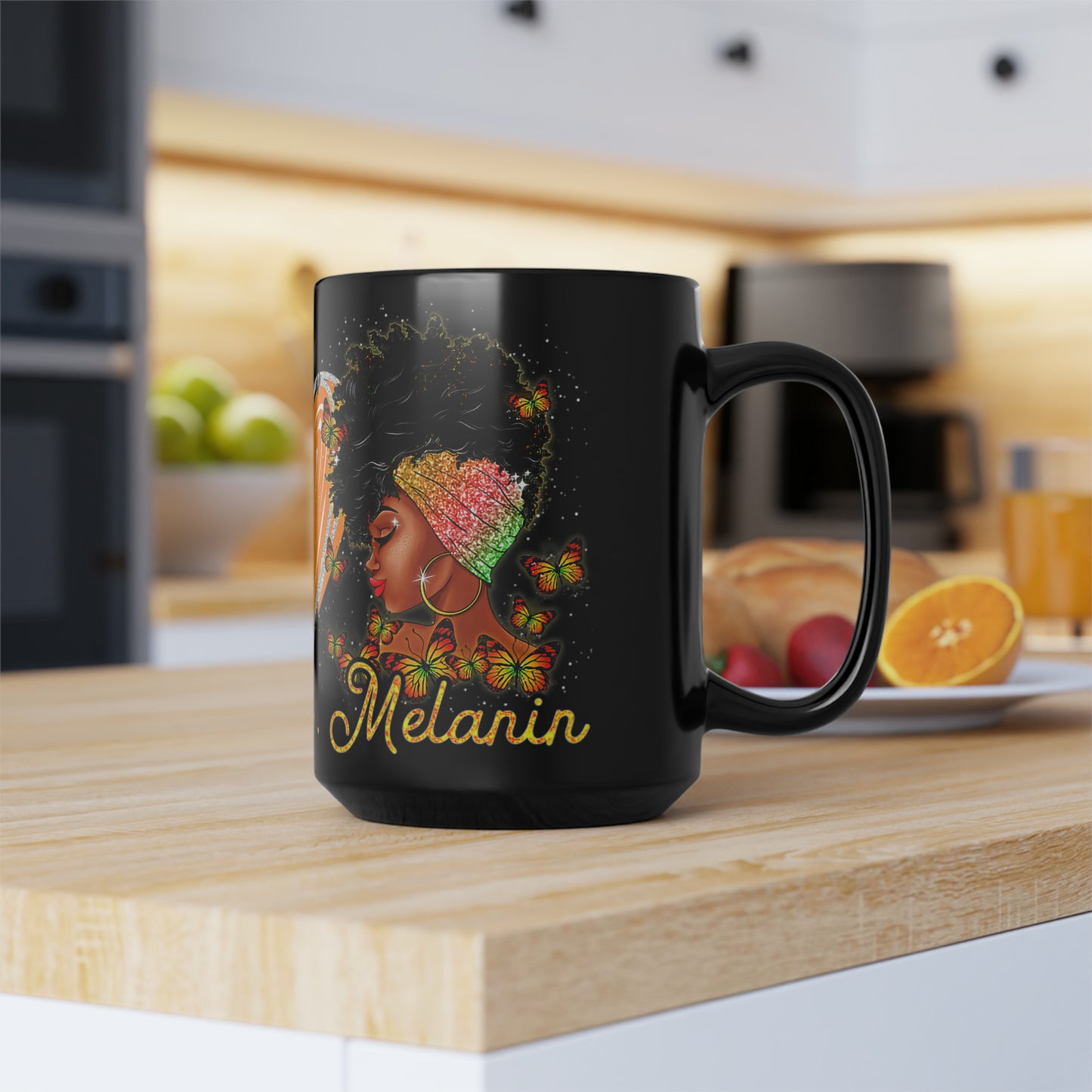 Peace, Love, Melanin Black Mug, 15oz