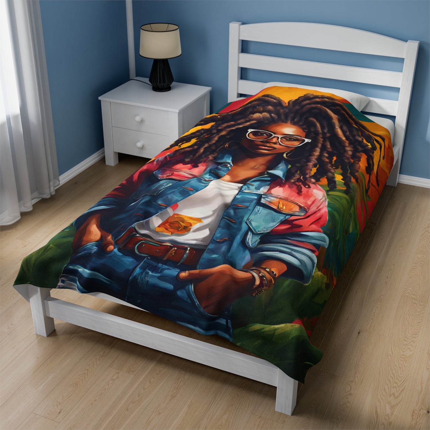Loc'd Queen with glasses Velveteen Plush Blanket