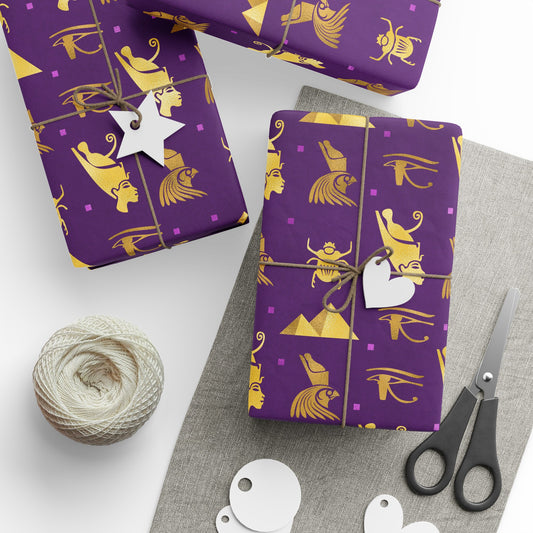 Purple and Gold Egyptian Wrapping Papers | African Wrapping Paper | Afrocentric Wrapping Paper | Ankh Craft Paper