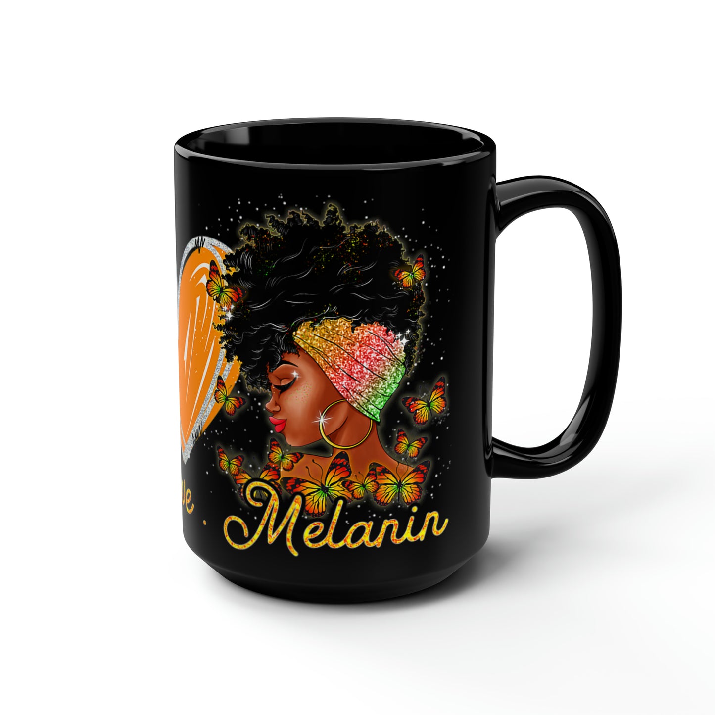Peace, Love, Melanin Black Mug, 15oz
