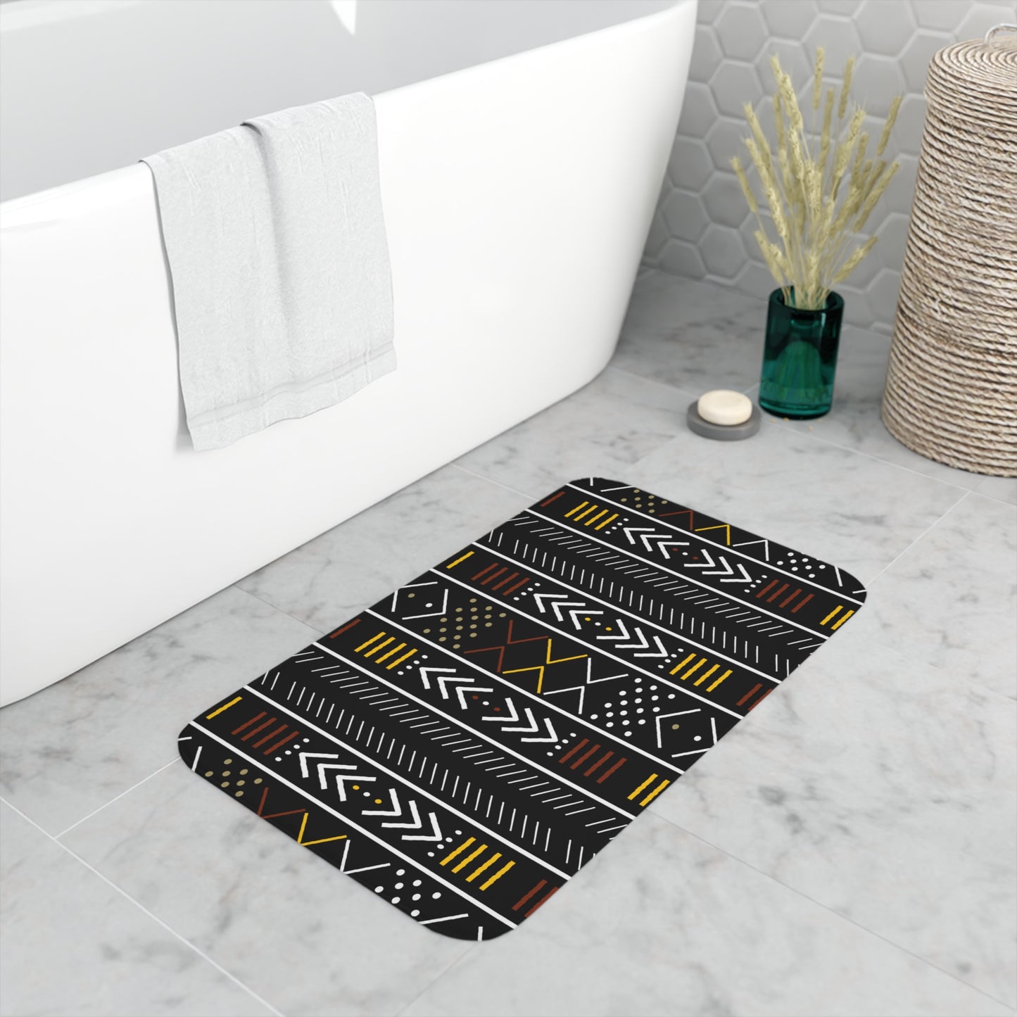 Multi-colored Mudcloth Inspired Memory Foam Bath Mat