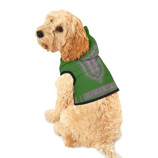 African Print Pet Hoodie - Green and Pink Dashiki