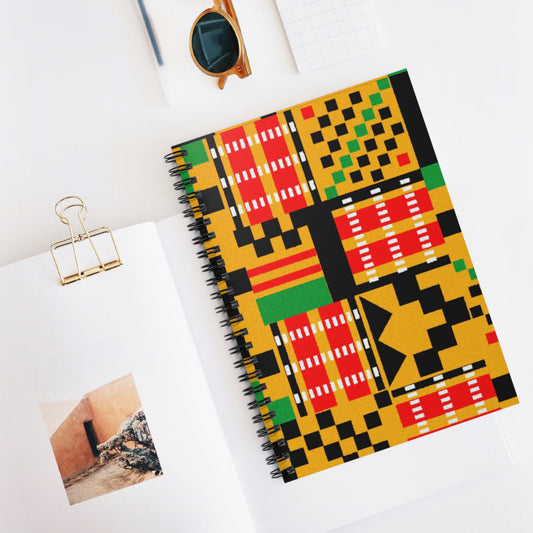 Vibrant Kente Spiral Notebook - Colorful Patterned Journal, Gift for Students, Note-taking, Kwanzaa, Art Lovers, Creative Writing