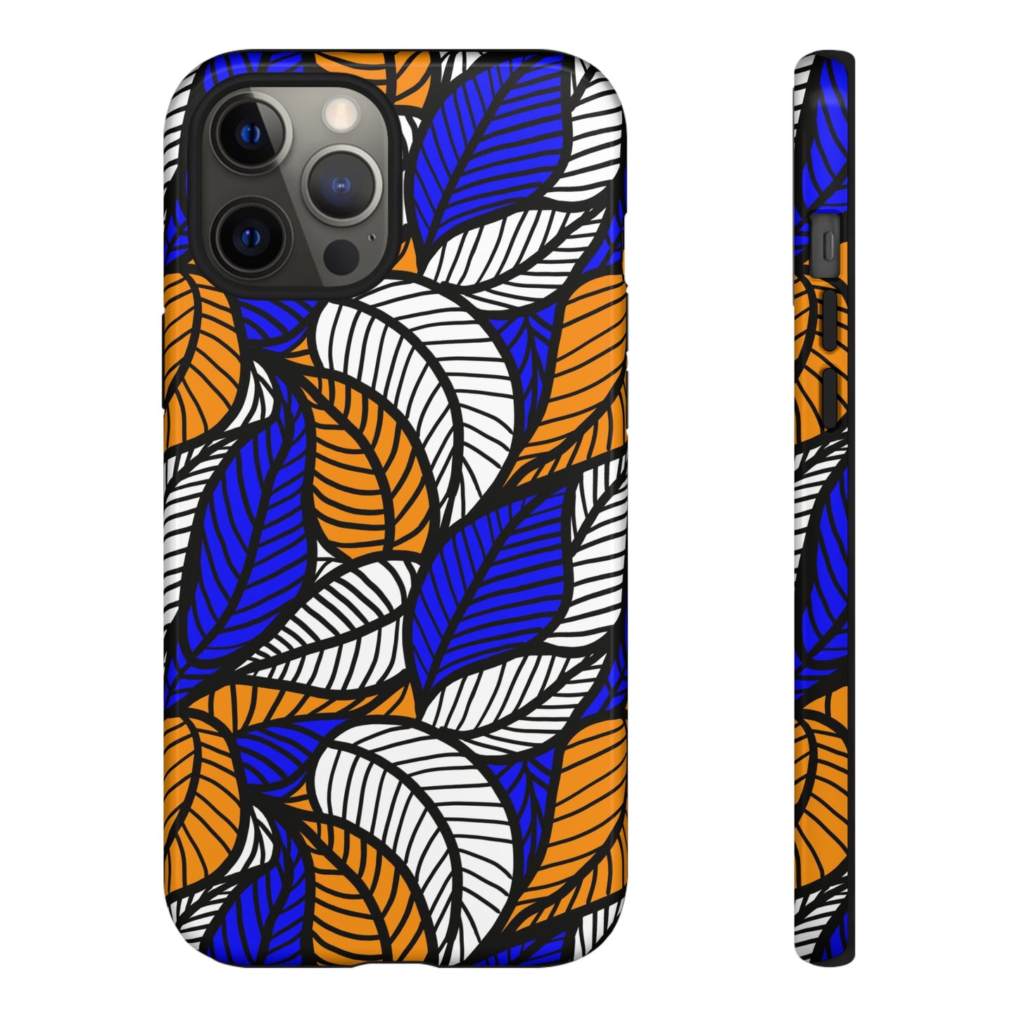 Blue Gold White Ankara Leaf iPhone Tough Cases | African iPhone Case | Afrocentric iPhone Case