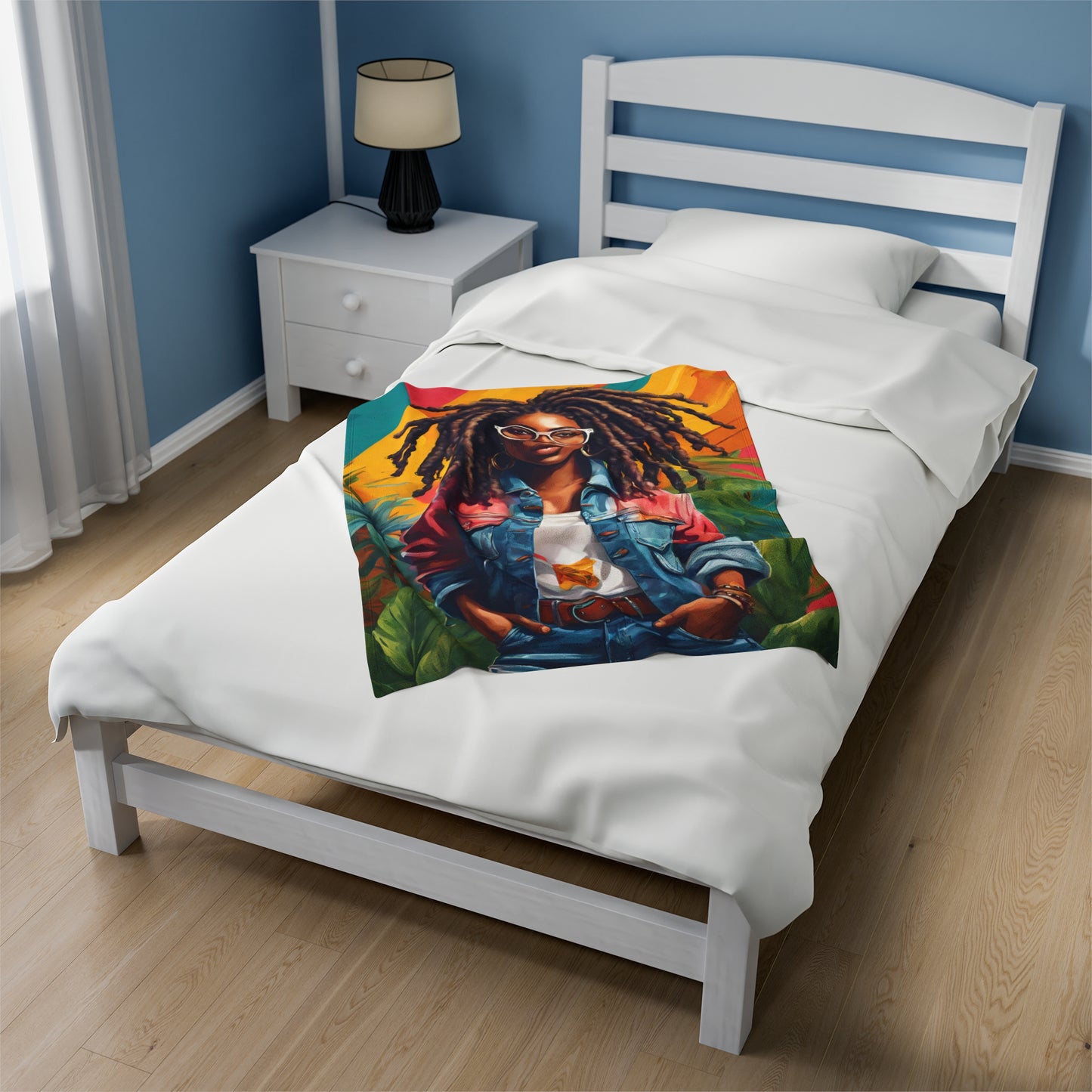 Loc'd Queen with glasses Velveteen Plush Blanket