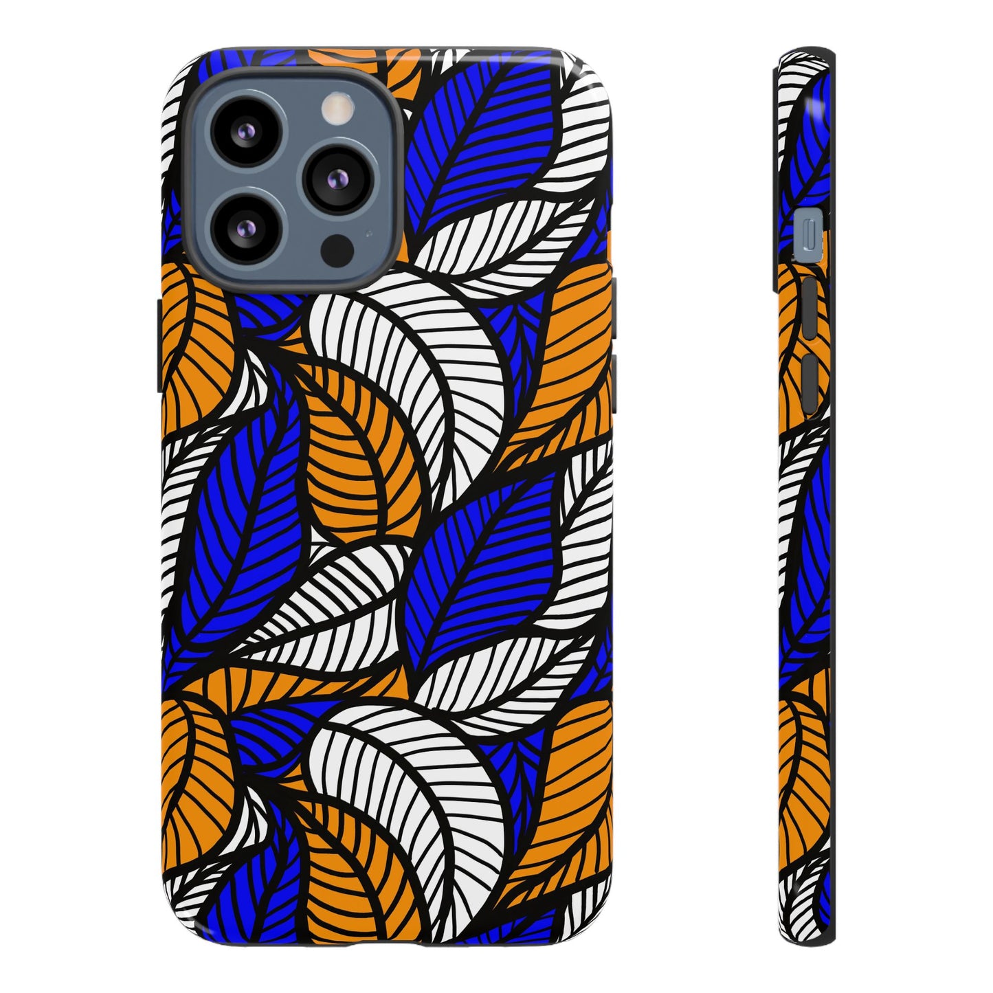 Blue Gold White Ankara Leaf iPhone Tough Cases | African iPhone Case | Afrocentric iPhone Case