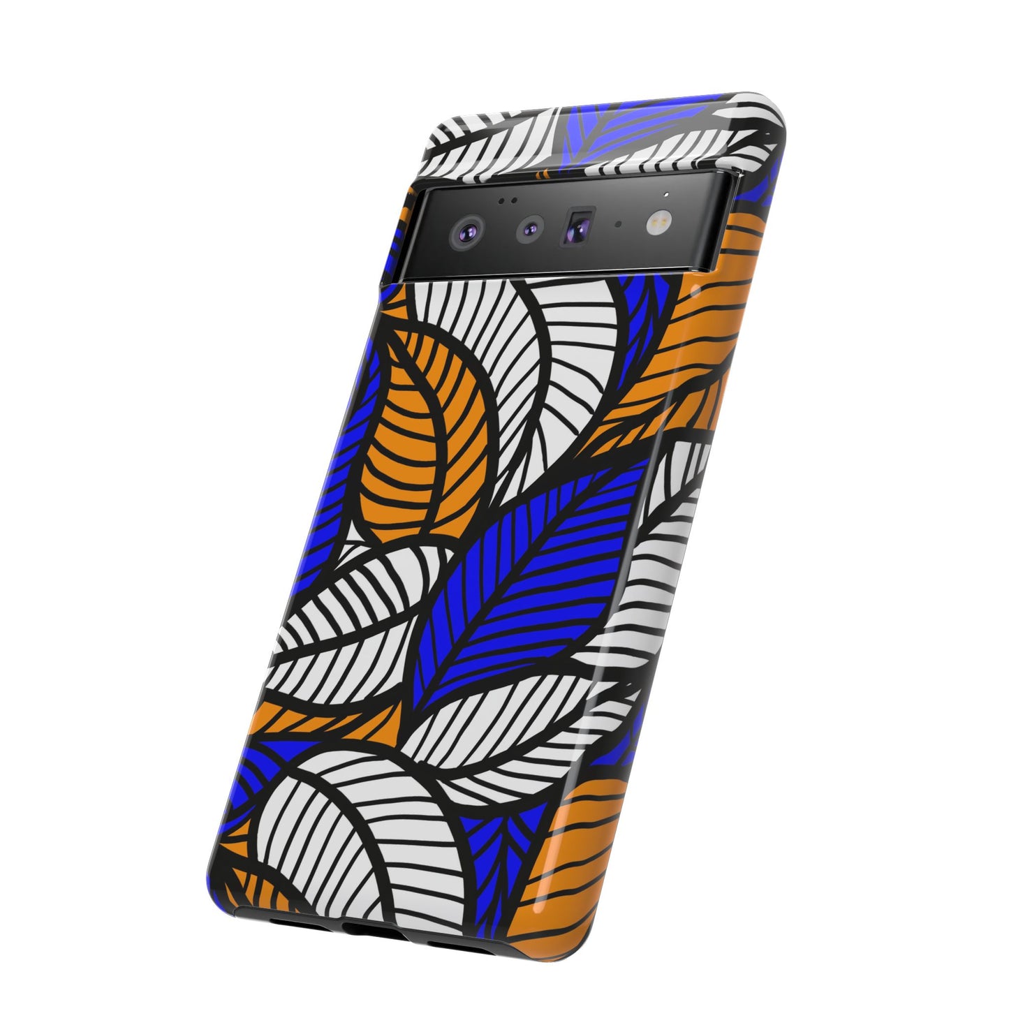 Blue Gold White  Leaf Ankara Google Pixel Tough Cases | African Google Pixel Case | Afrocentric Google Pixel Case