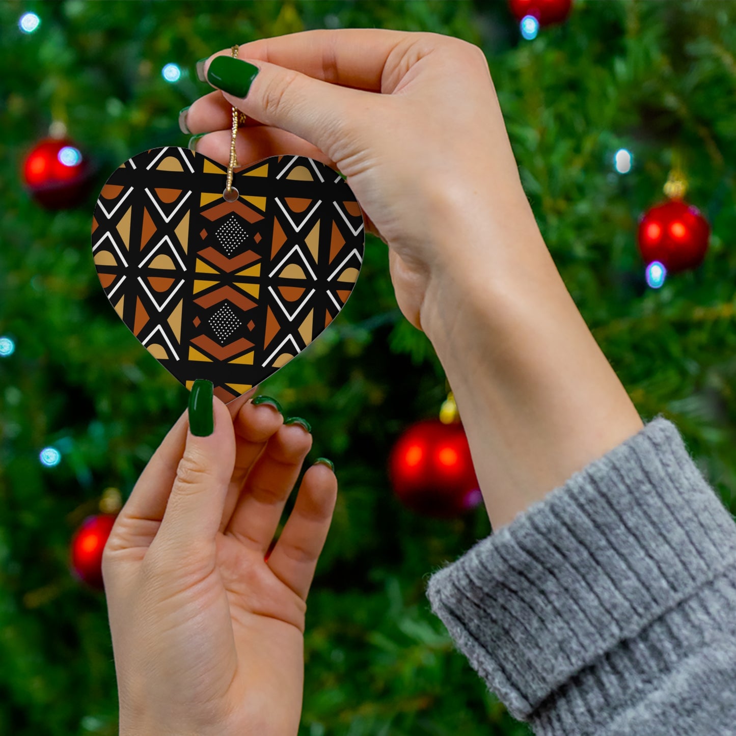 Mudcloth Ceramic Ornament, 4 Shapes