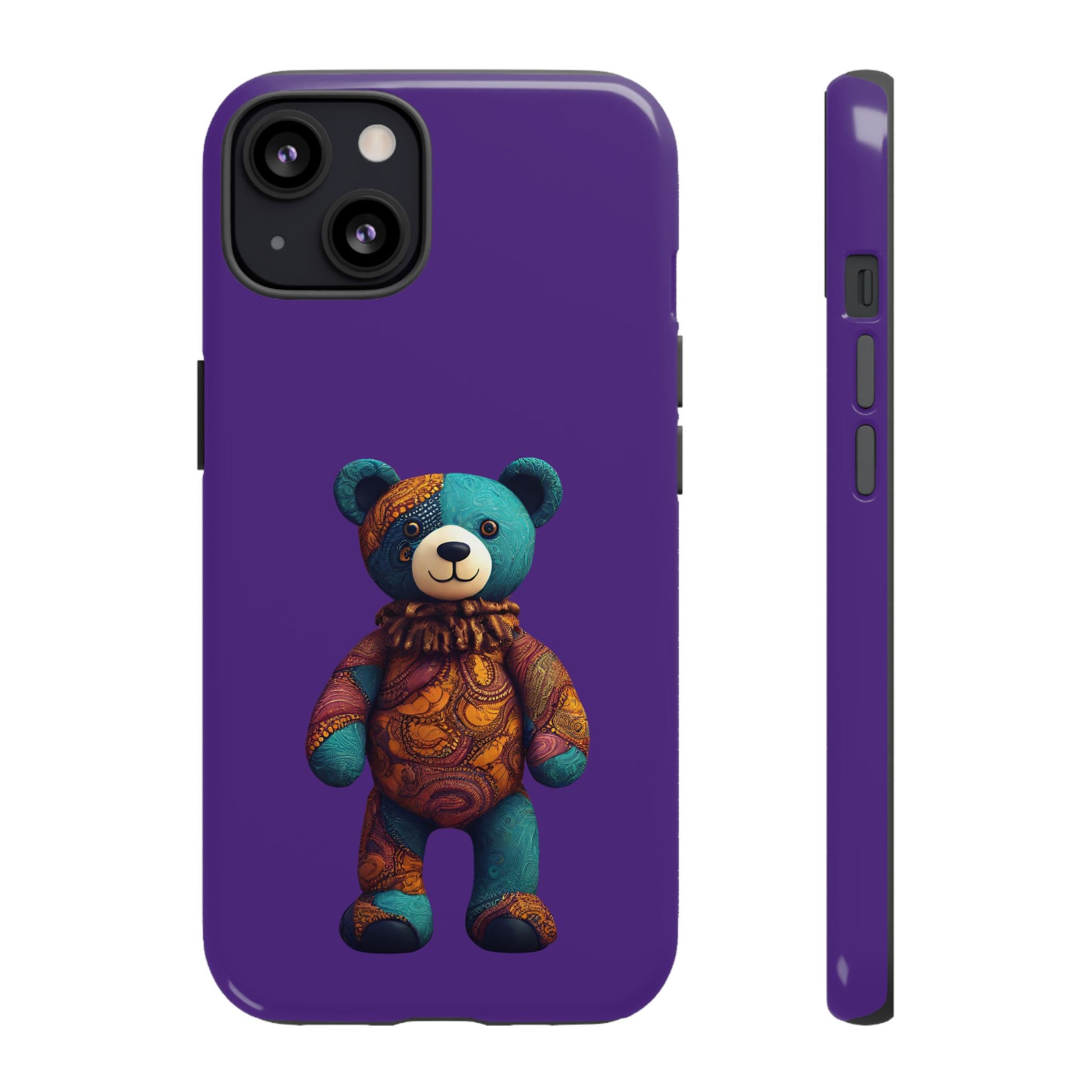 Purple and Blue Bear iPhone Tough Cases | Ankara Bear iPhone Case | Afrocentric iPhone Case