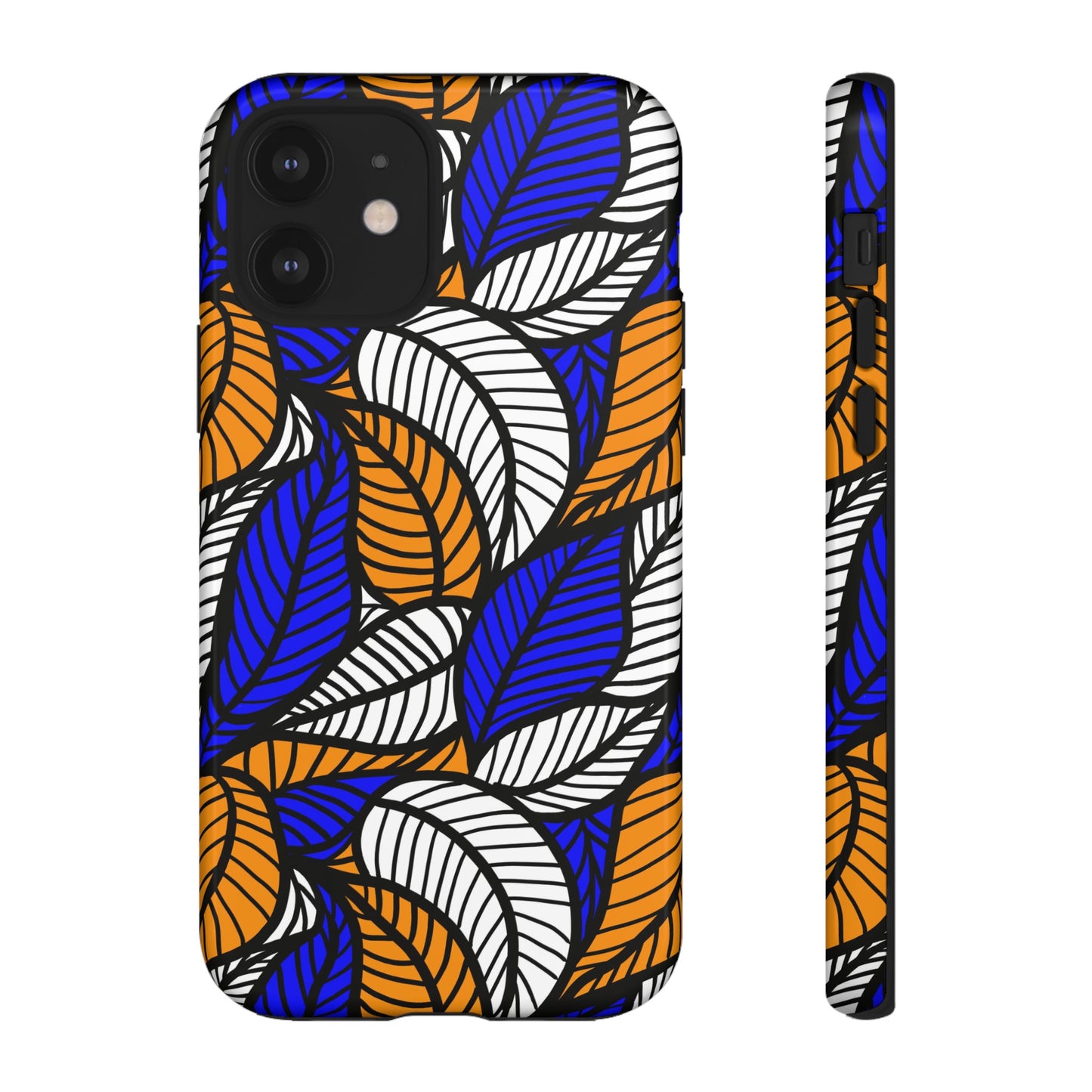 Blue Gold White Ankara Leaf iPhone Tough Cases | African iPhone Case | Afrocentric iPhone Case