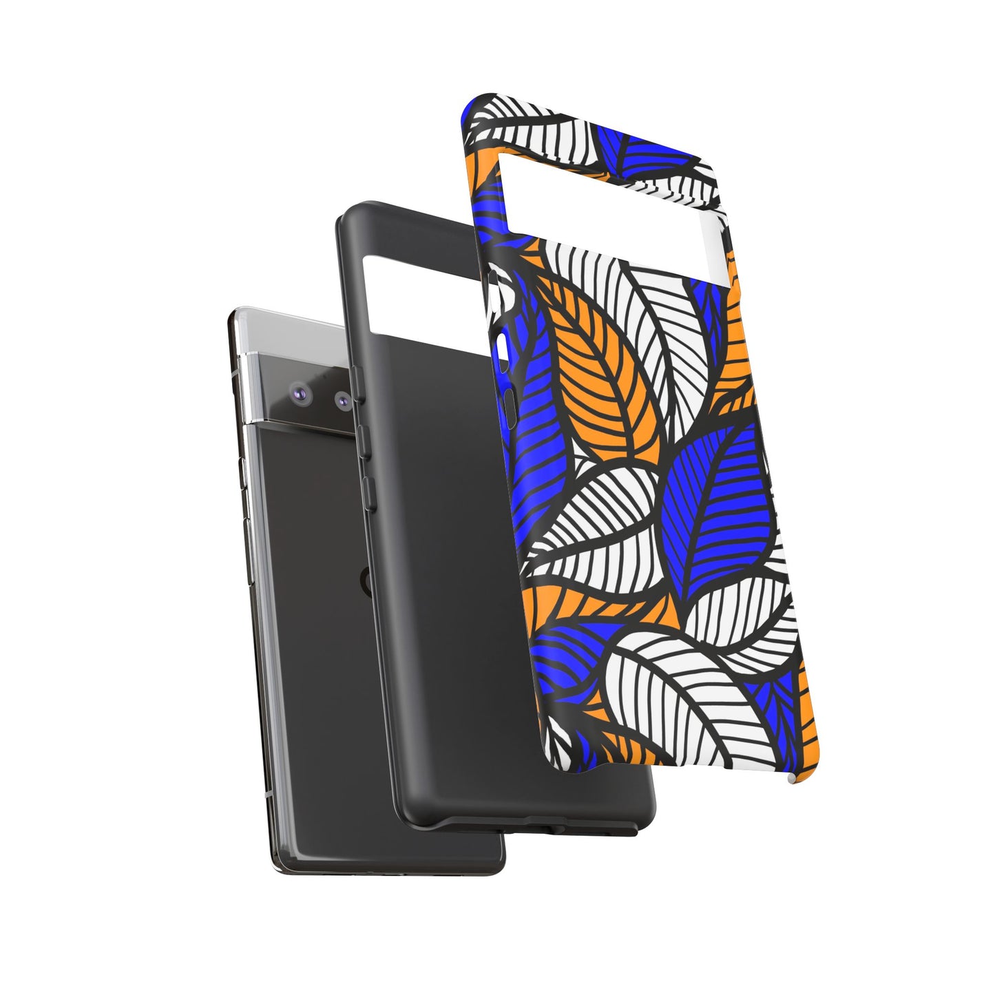 Blue Gold White  Leaf Ankara Google Pixel Tough Cases | African Google Pixel Case | Afrocentric Google Pixel Case