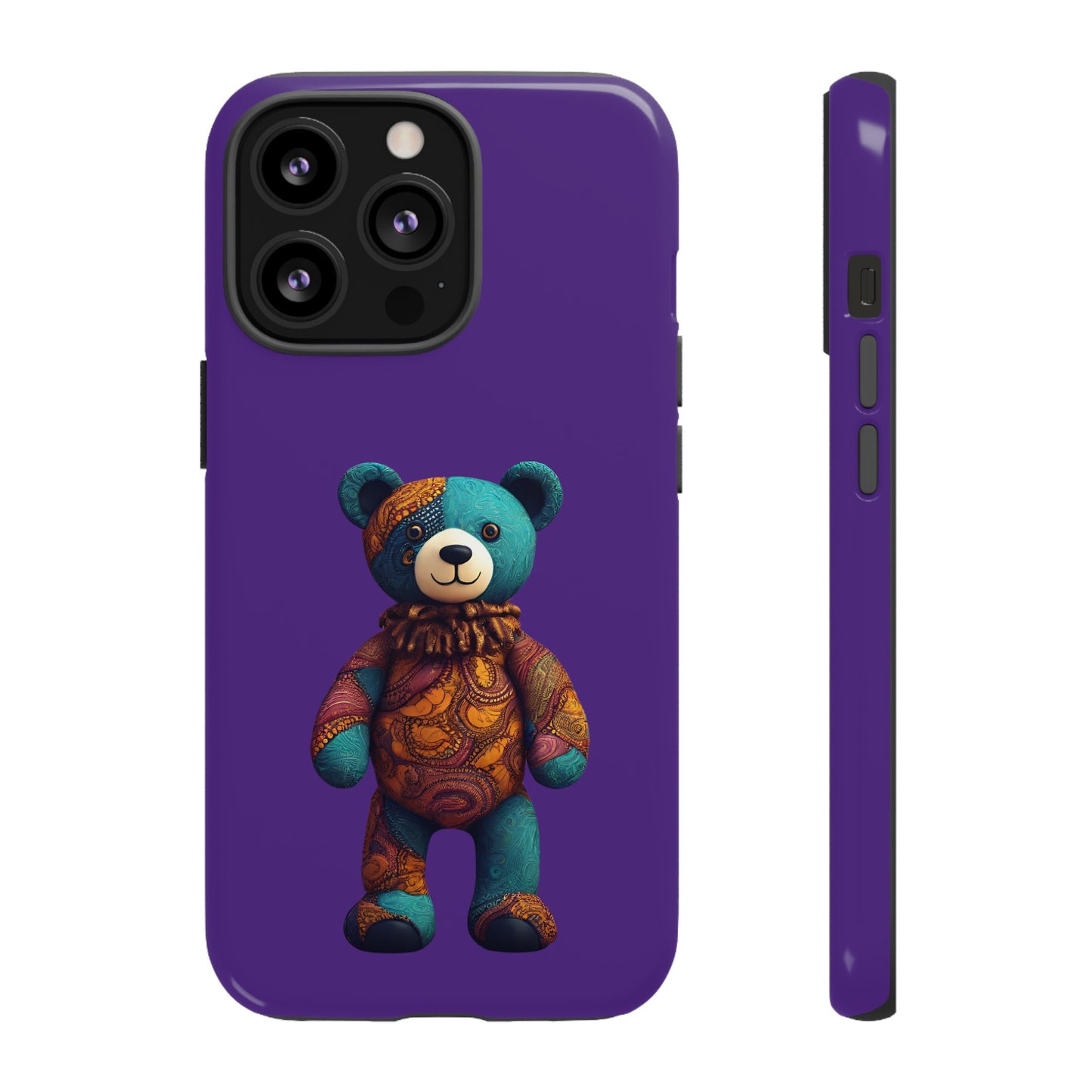 Purple and Blue Bear iPhone Tough Cases | Ankara Bear iPhone Case | Afrocentric iPhone Case