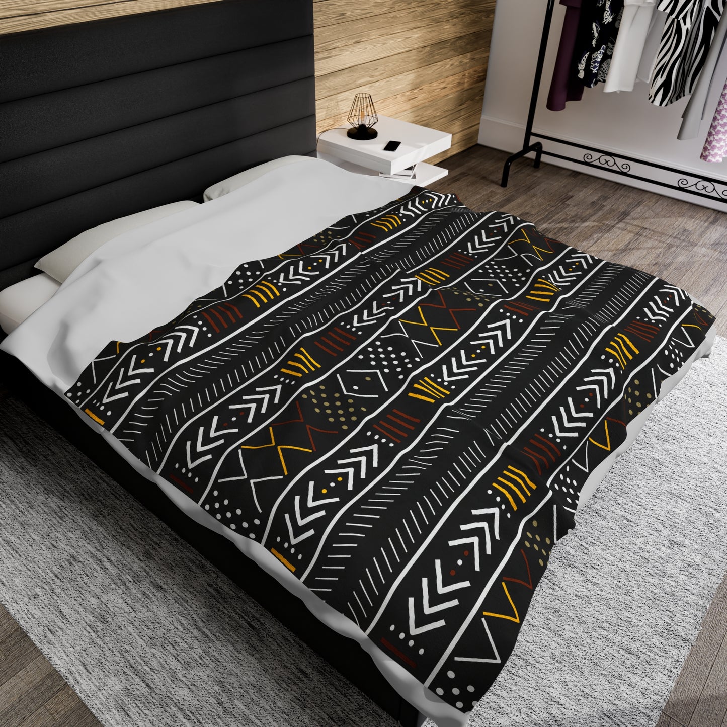 African Mudcloth Inspired Plush Blanket