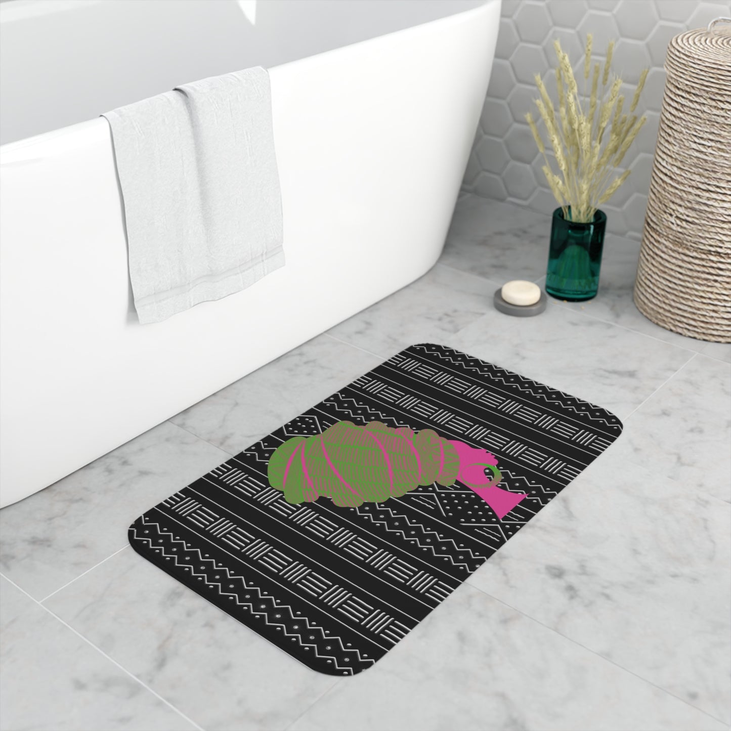 Pink/Green Queen Memory Foam Bath Mat