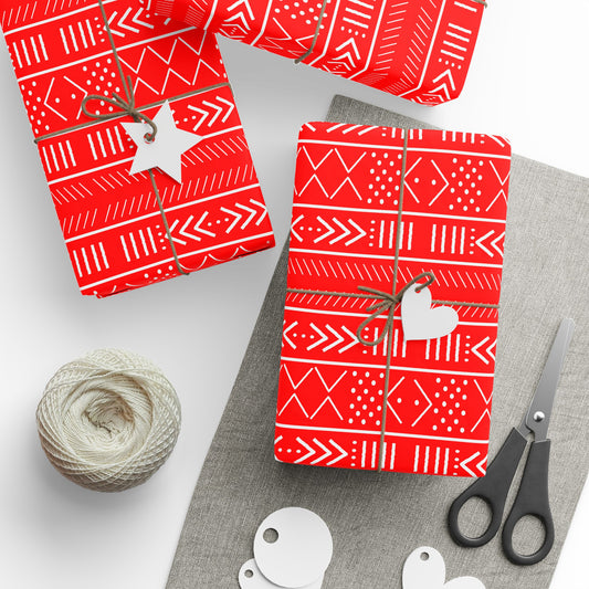 Red Mudcloth Inspired Wrapping Papers | African Wrapping Paper | Afrocentric Wrapping Paper | Mudcloth Craft Paper