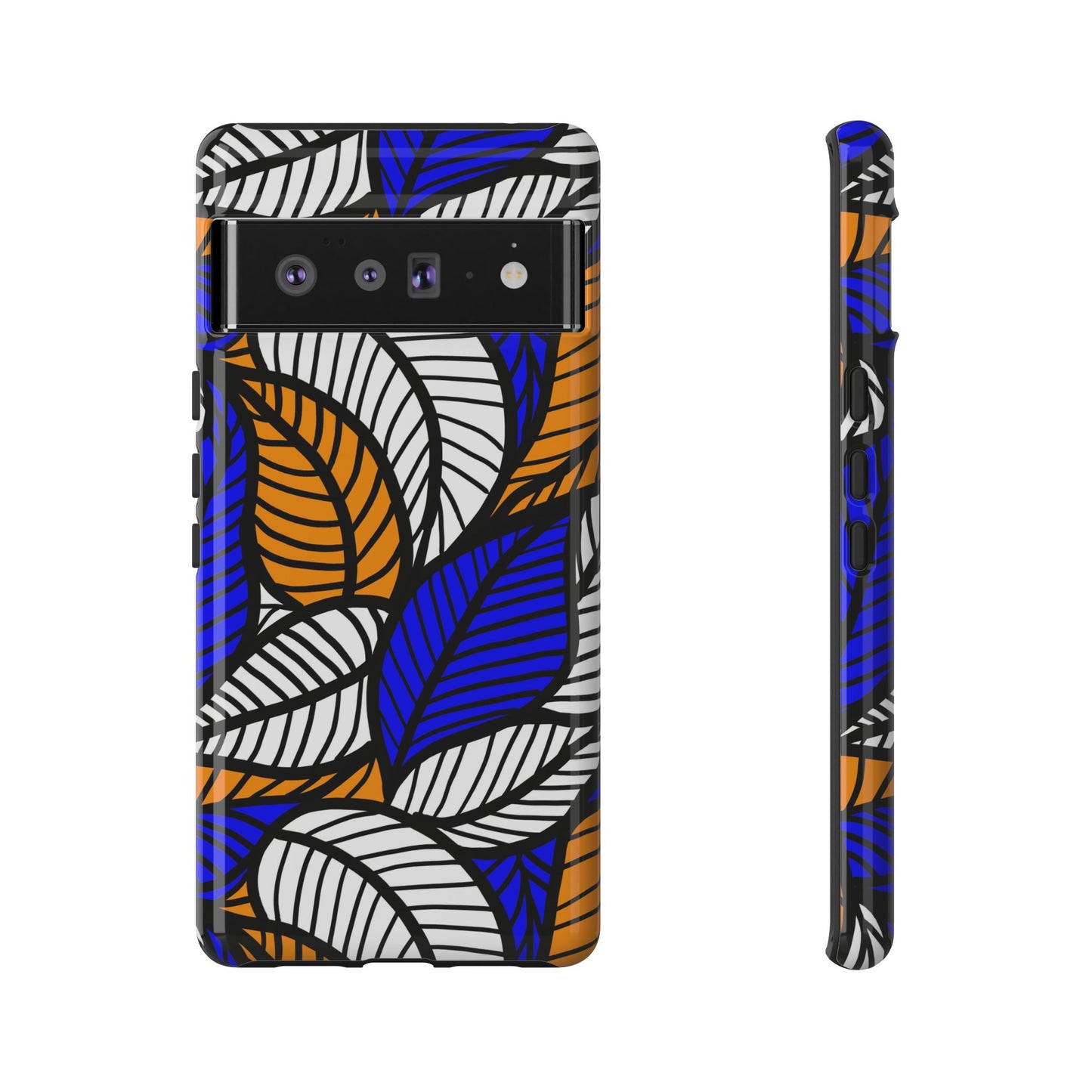 Blue Gold White  Leaf Ankara Google Pixel Tough Cases | African Google Pixel Case | Afrocentric Google Pixel Case