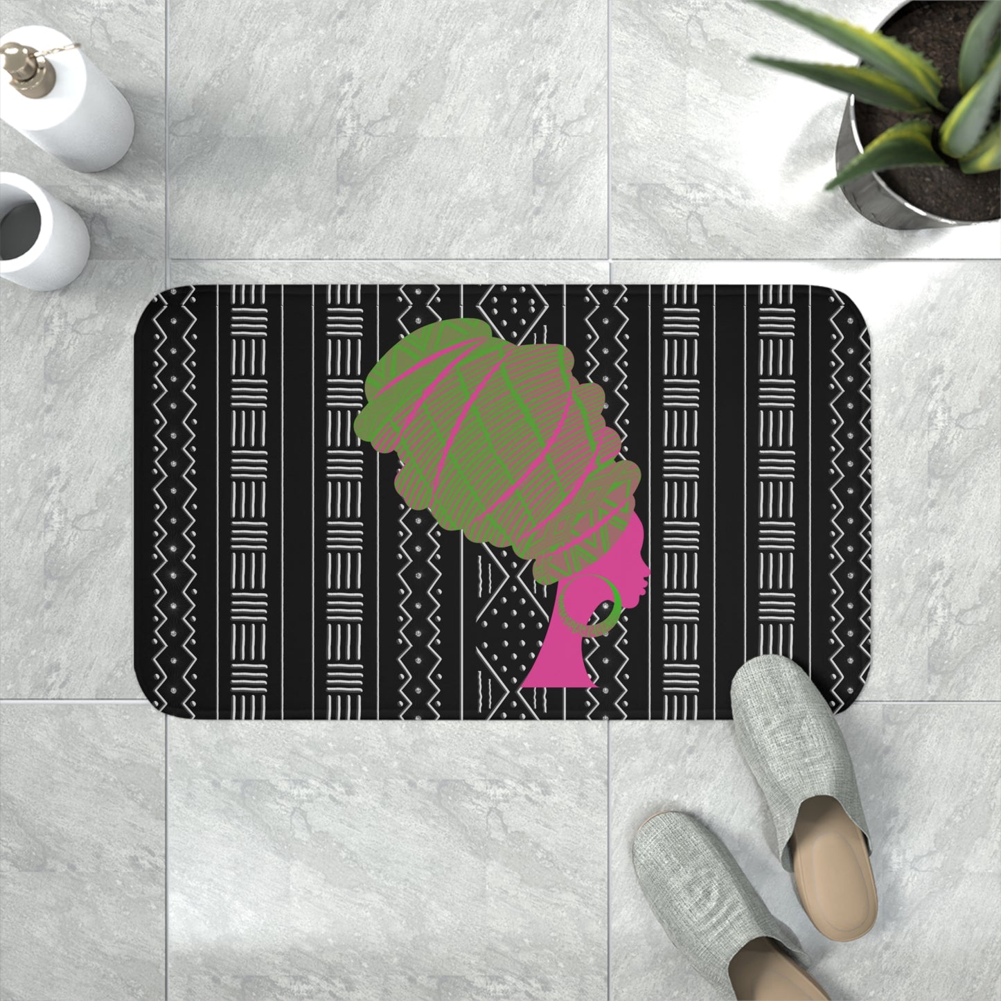 Pink/Green Queen Memory Foam Bath Mat