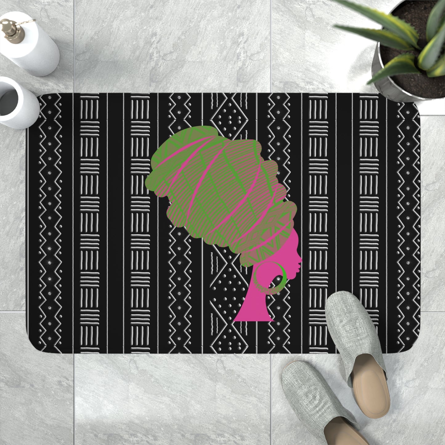 Pink/Green Queen Memory Foam Bath Mat