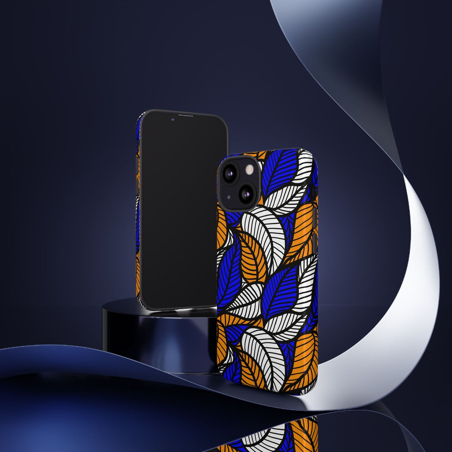 Blue Gold White Ankara Leaf iPhone Tough Cases | African iPhone Case | Afrocentric iPhone Case