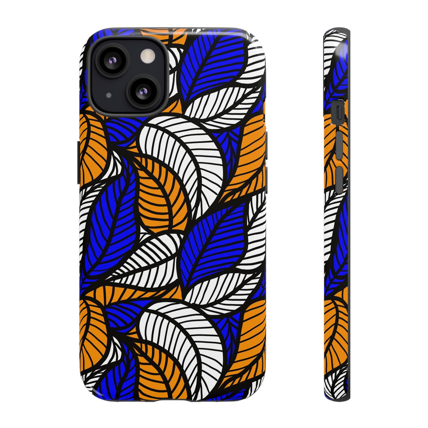 Blue Gold White Ankara Leaf iPhone Tough Cases | African iPhone Case | Afrocentric iPhone Case