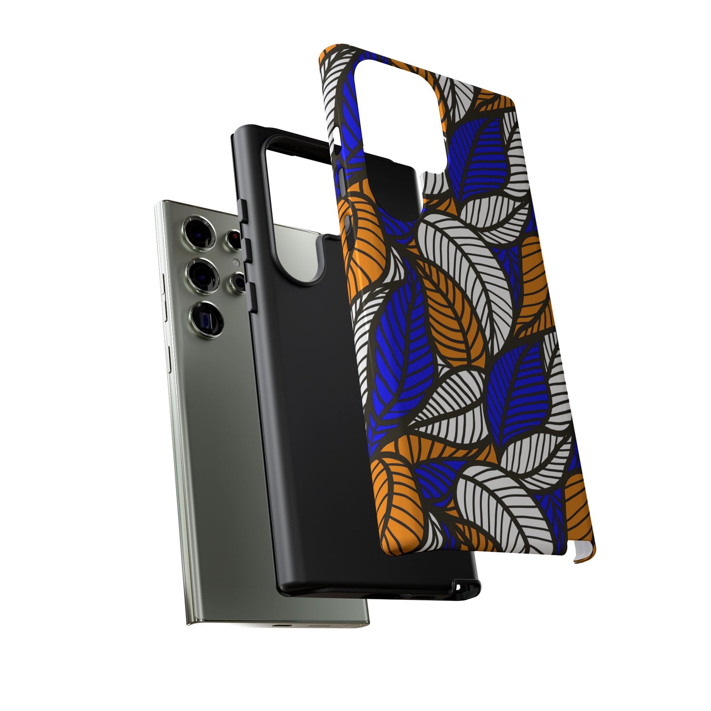 Blue and Gold Leaf Ankara Samsung Tough Cases | African Samsung Case | Afrocentric Samsung Case | Ankara Samsung Phone Case
