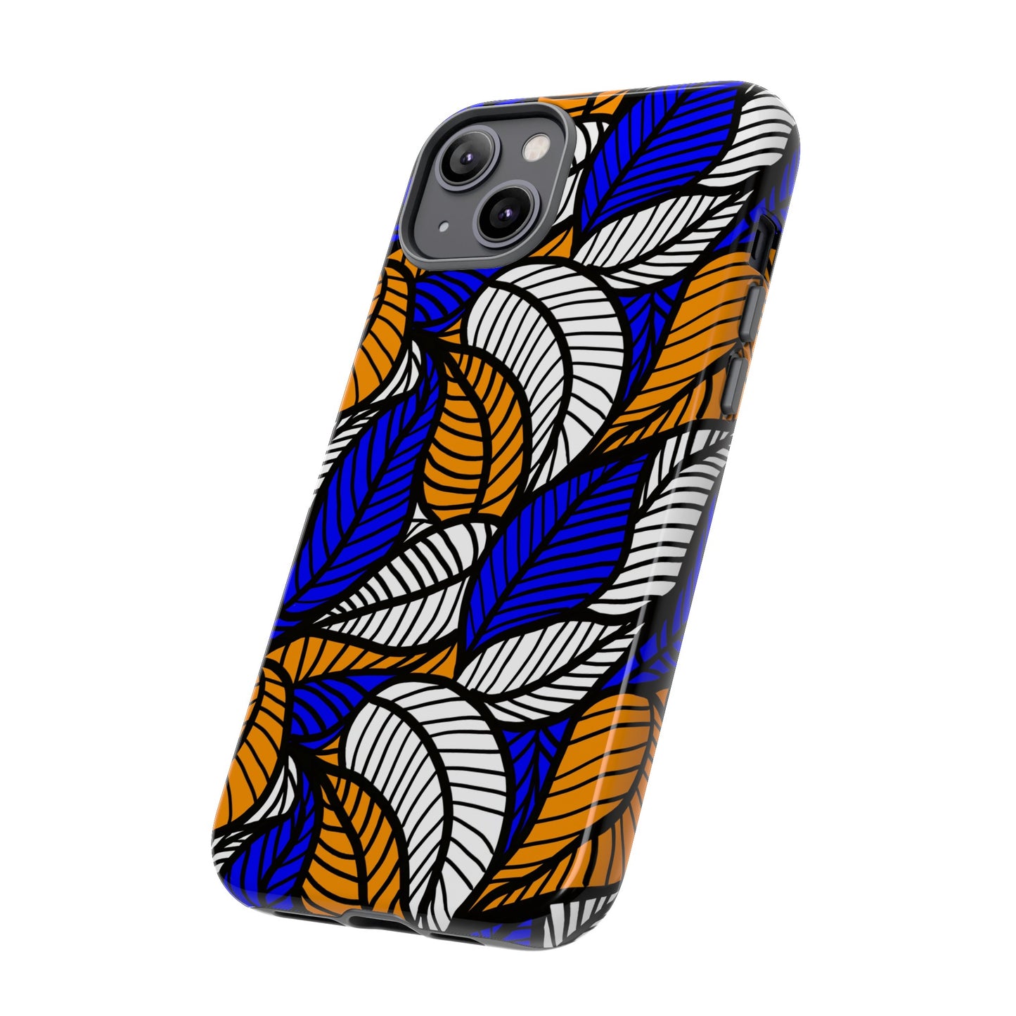 Blue Gold White Ankara Leaf iPhone Tough Cases | African iPhone Case | Afrocentric iPhone Case