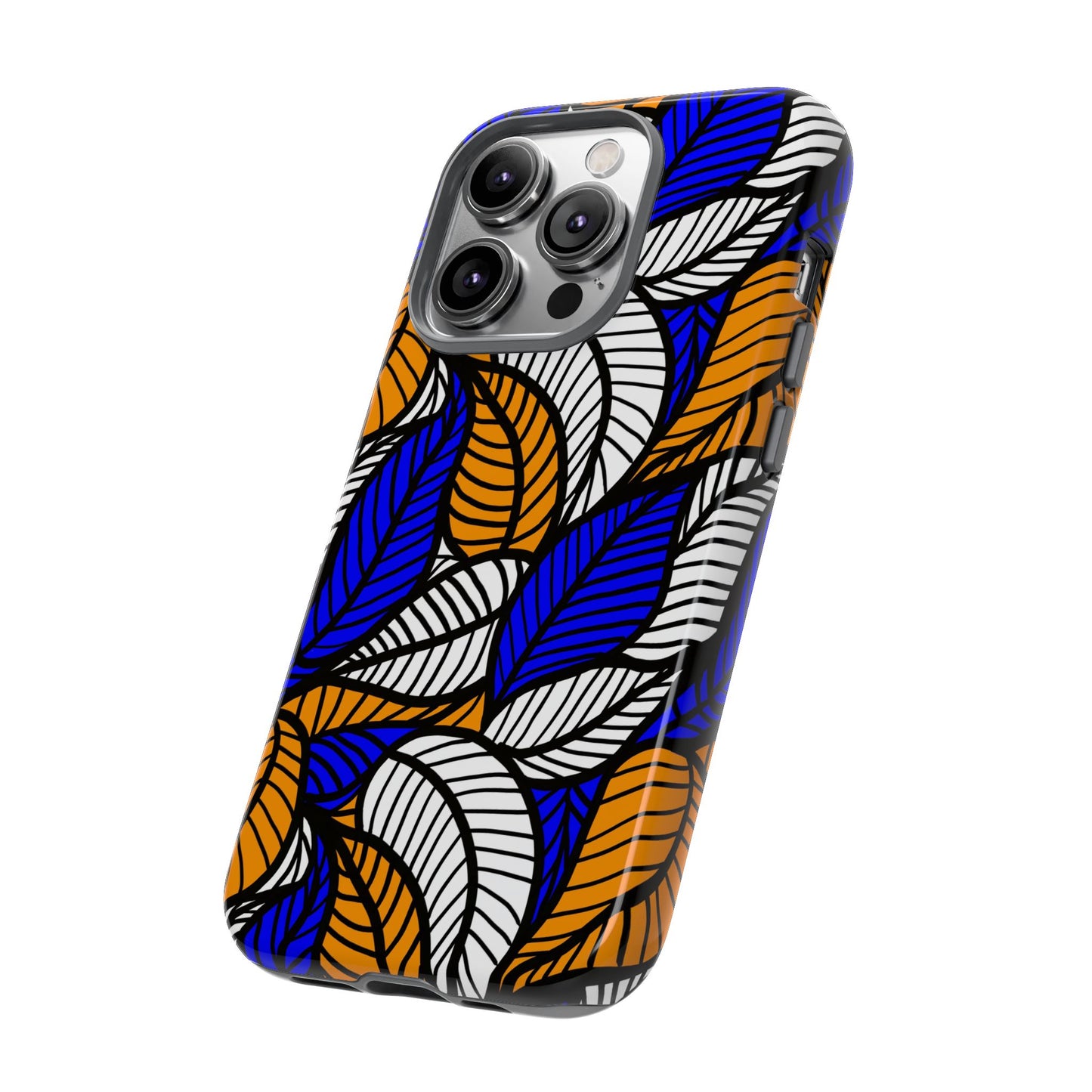 Blue Gold White Ankara Leaf iPhone Tough Cases | African iPhone Case | Afrocentric iPhone Case