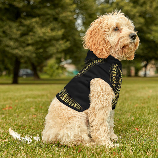 African Print Pet Hoodie - Black & Gold Dashiki