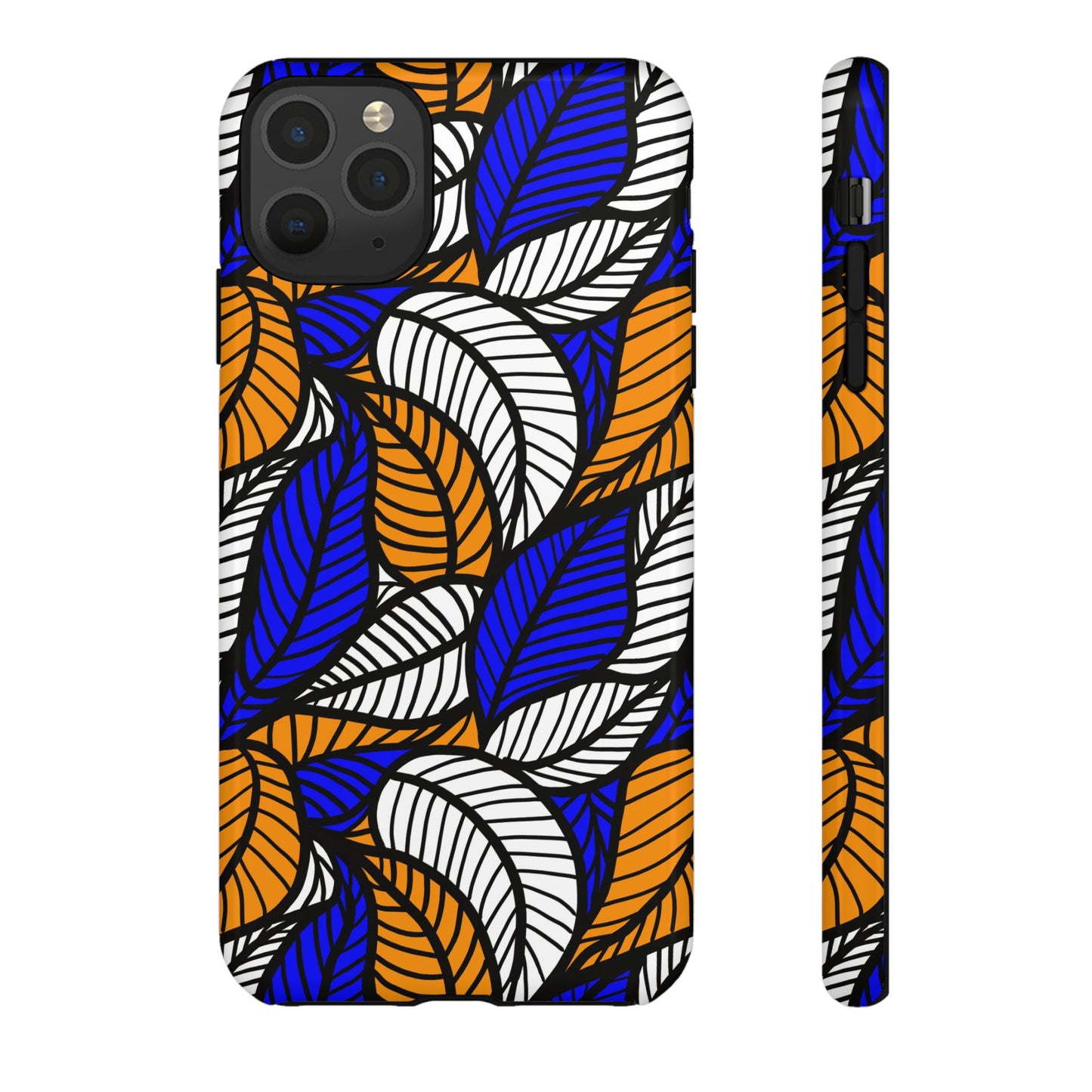 Blue Gold White Ankara Leaf iPhone Tough Cases | African iPhone Case | Afrocentric iPhone Case