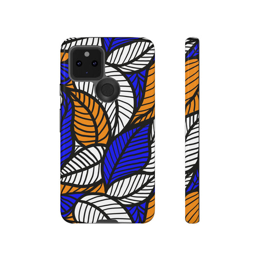 Blue Gold White  Leaf Ankara Google Pixel Tough Cases | African Google Pixel Case | Afrocentric Google Pixel Case