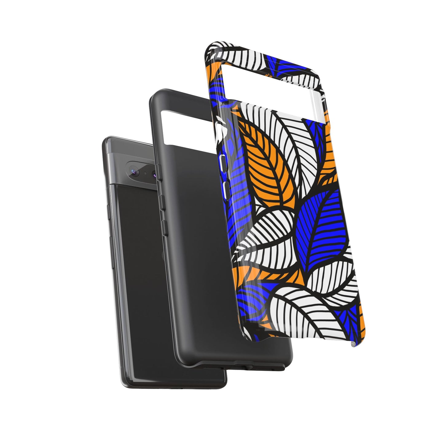 Blue Gold White  Leaf Ankara Google Pixel Tough Cases | African Google Pixel Case | Afrocentric Google Pixel Case