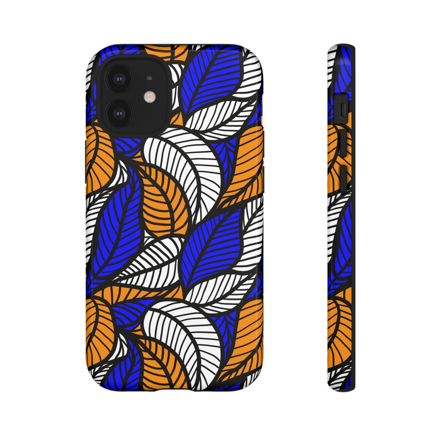 Blue Gold White Ankara Leaf iPhone Tough Cases | African iPhone Case | Afrocentric iPhone Case