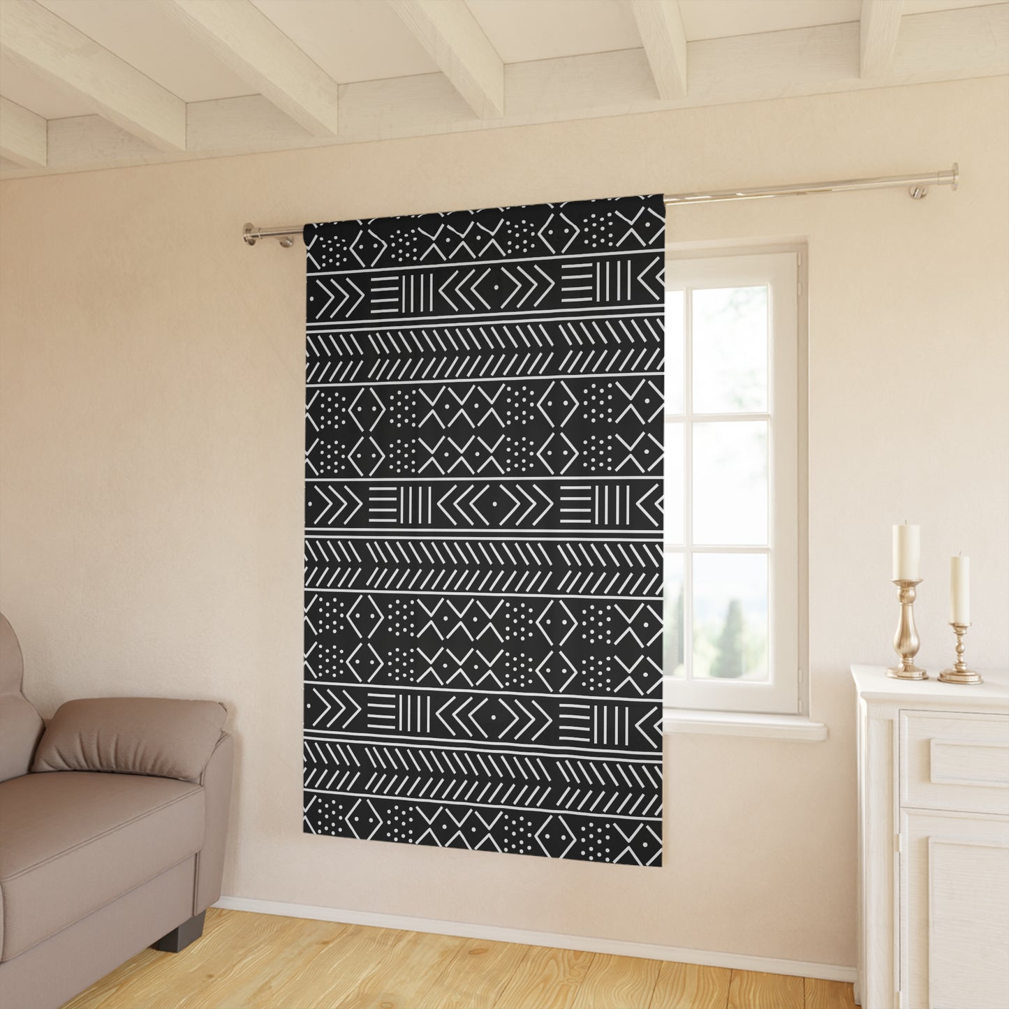 50× 84 Black and WhitebMudcloth Inspired Blackout Window Curtains (1 Piece)