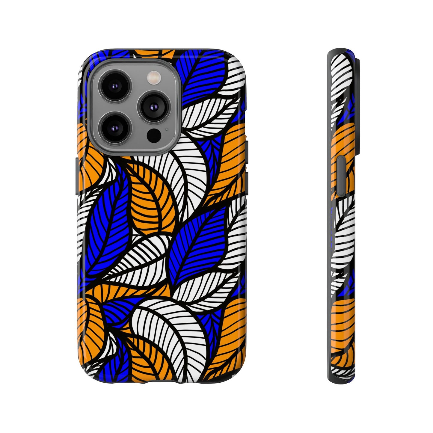 Blue Gold White Ankara Leaf iPhone Tough Cases | African iPhone Case | Afrocentric iPhone Case