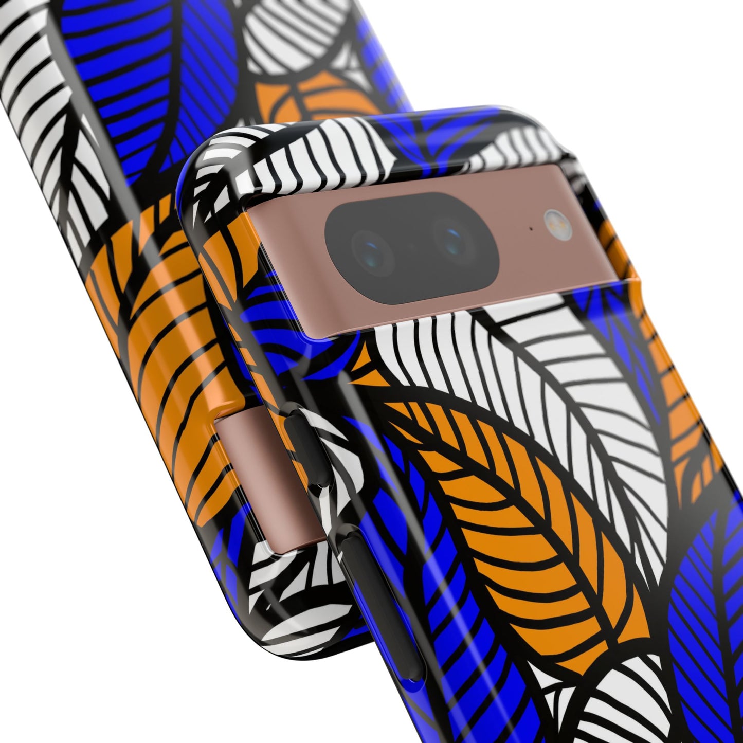 Blue Gold White  Leaf Ankara Google Pixel Tough Cases | African Google Pixel Case | Afrocentric Google Pixel Case