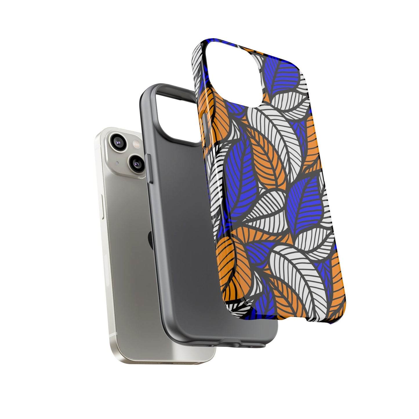 Blue Gold White Ankara Leaf iPhone Tough Cases | African iPhone Case | Afrocentric iPhone Case