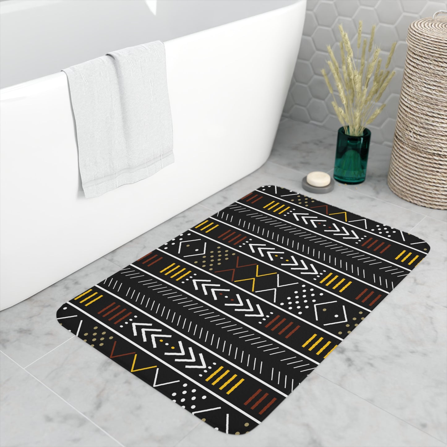 Multi-colored Mudcloth Inspired Memory Foam Bath Mat