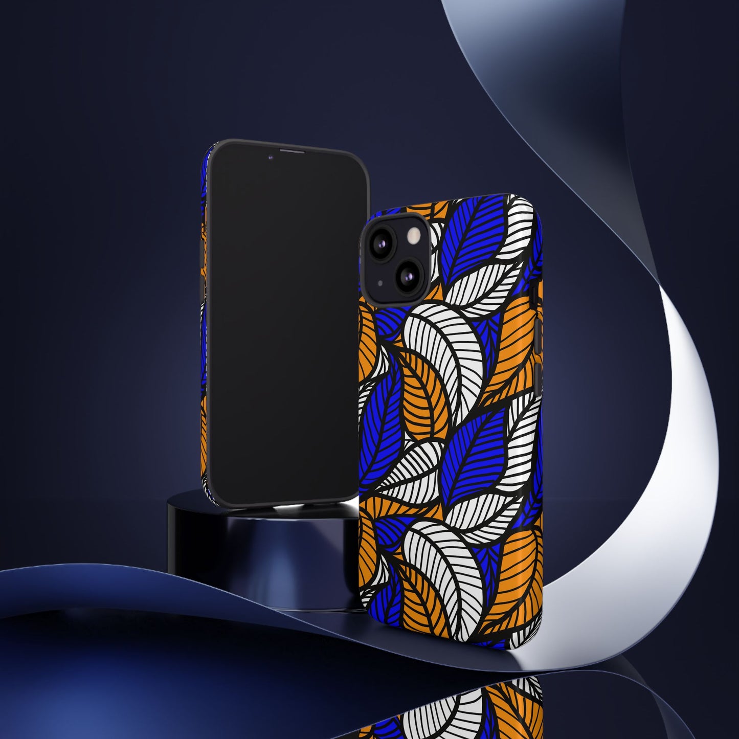 Blue Gold White Ankara Leaf iPhone Tough Cases | African iPhone Case | Afrocentric iPhone Case
