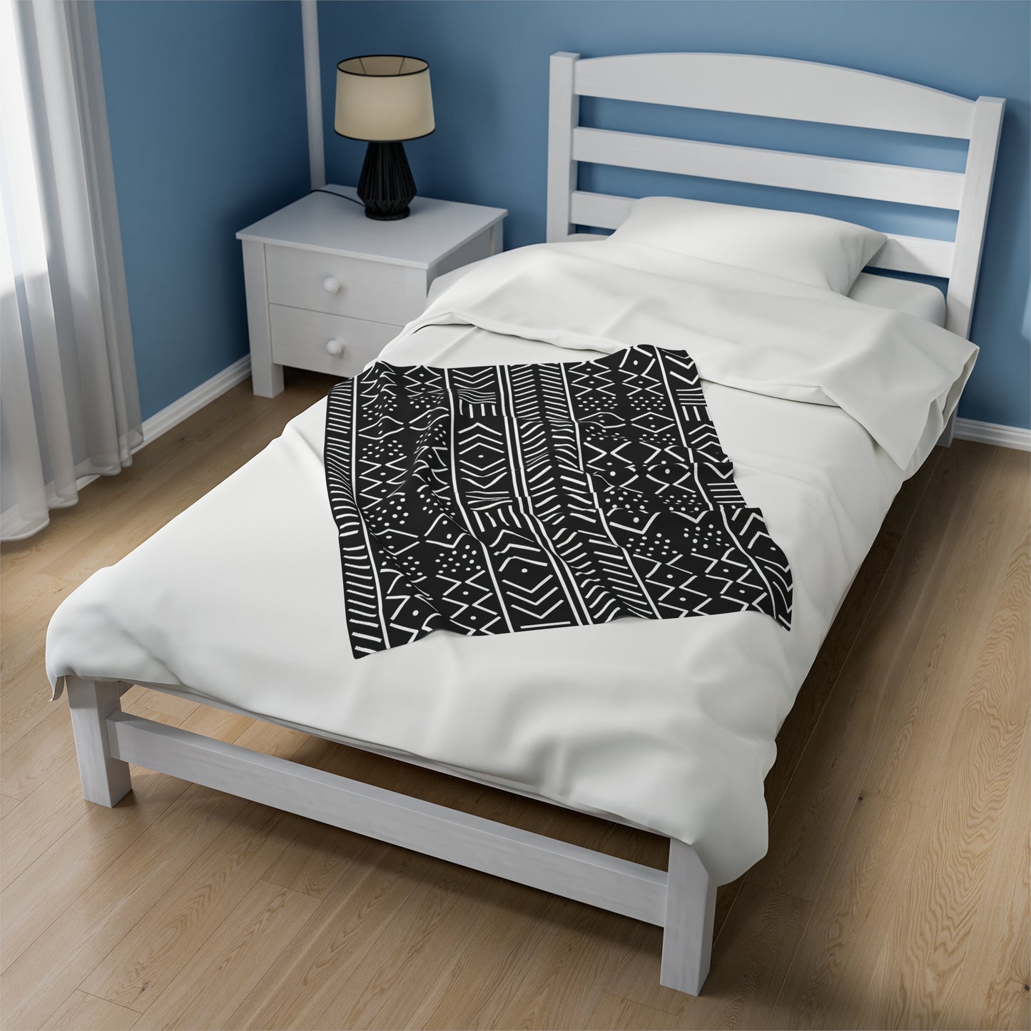 Black and White Mudcloth Inspired Plush Blanket