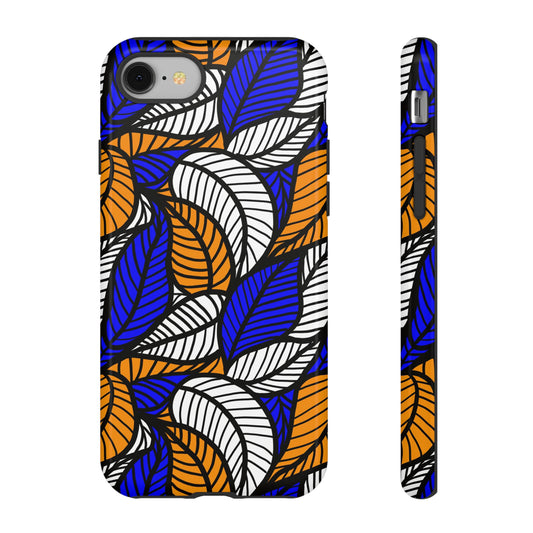 Blue Gold White Ankara Leaf iPhone Tough Cases | African iPhone Case | Afrocentric iPhone Case