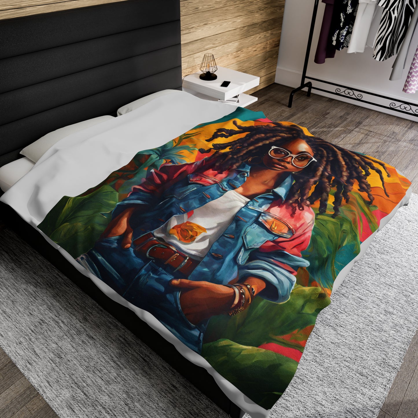 Loc'd Queen with glasses Velveteen Plush Blanket