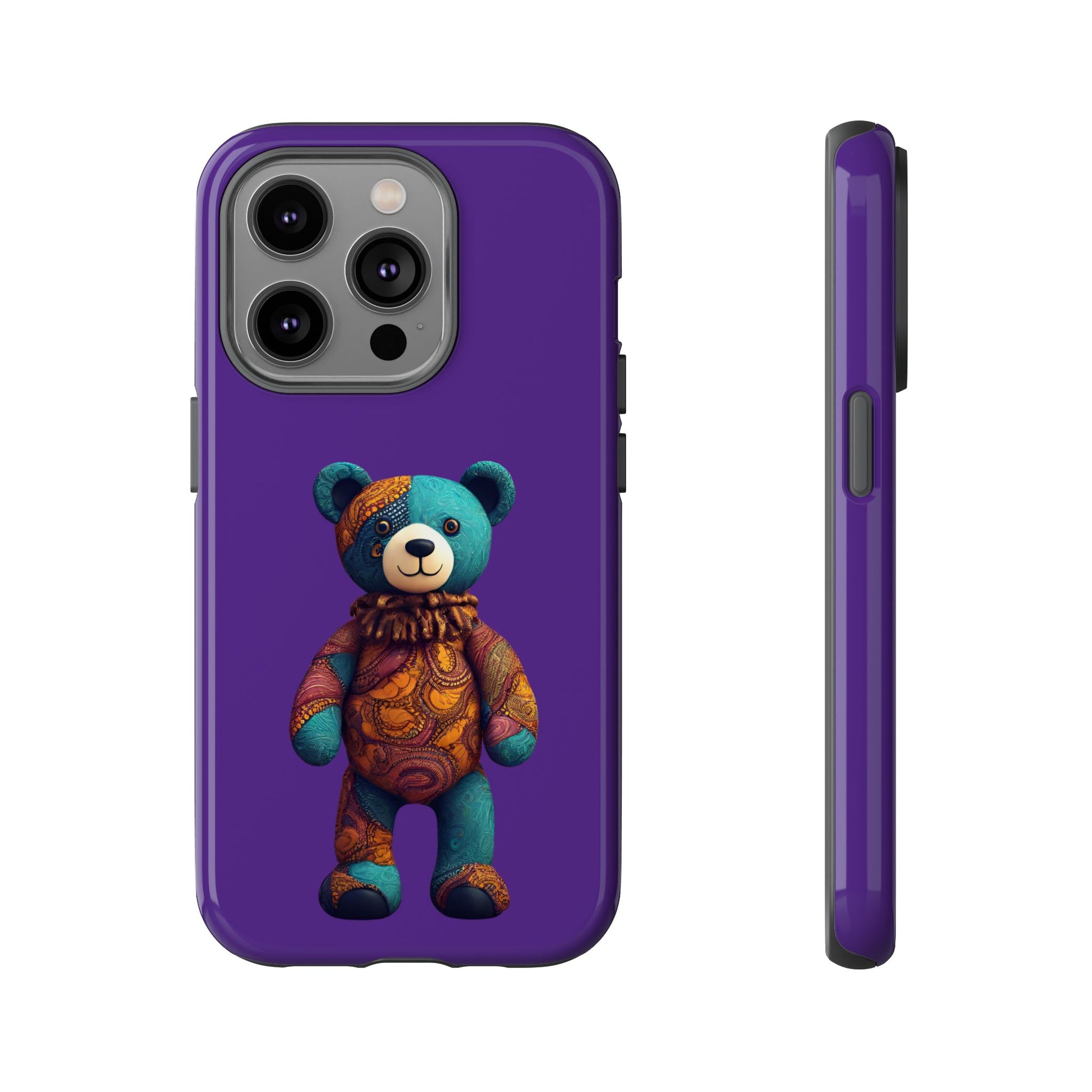 Purple and Blue Bear iPhone Tough Cases | Ankara Bear iPhone Case | Afrocentric iPhone Case