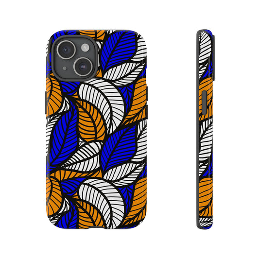 Blue Gold White Ankara Leaf iPhone Tough Cases | African iPhone Case | Afrocentric iPhone Case