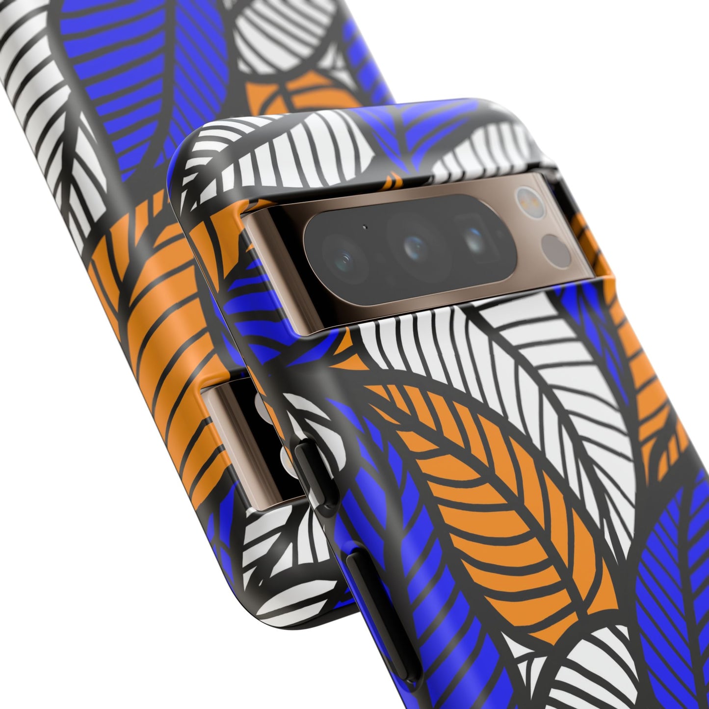 Blue Gold White  Leaf Ankara Google Pixel Tough Cases | African Google Pixel Case | Afrocentric Google Pixel Case