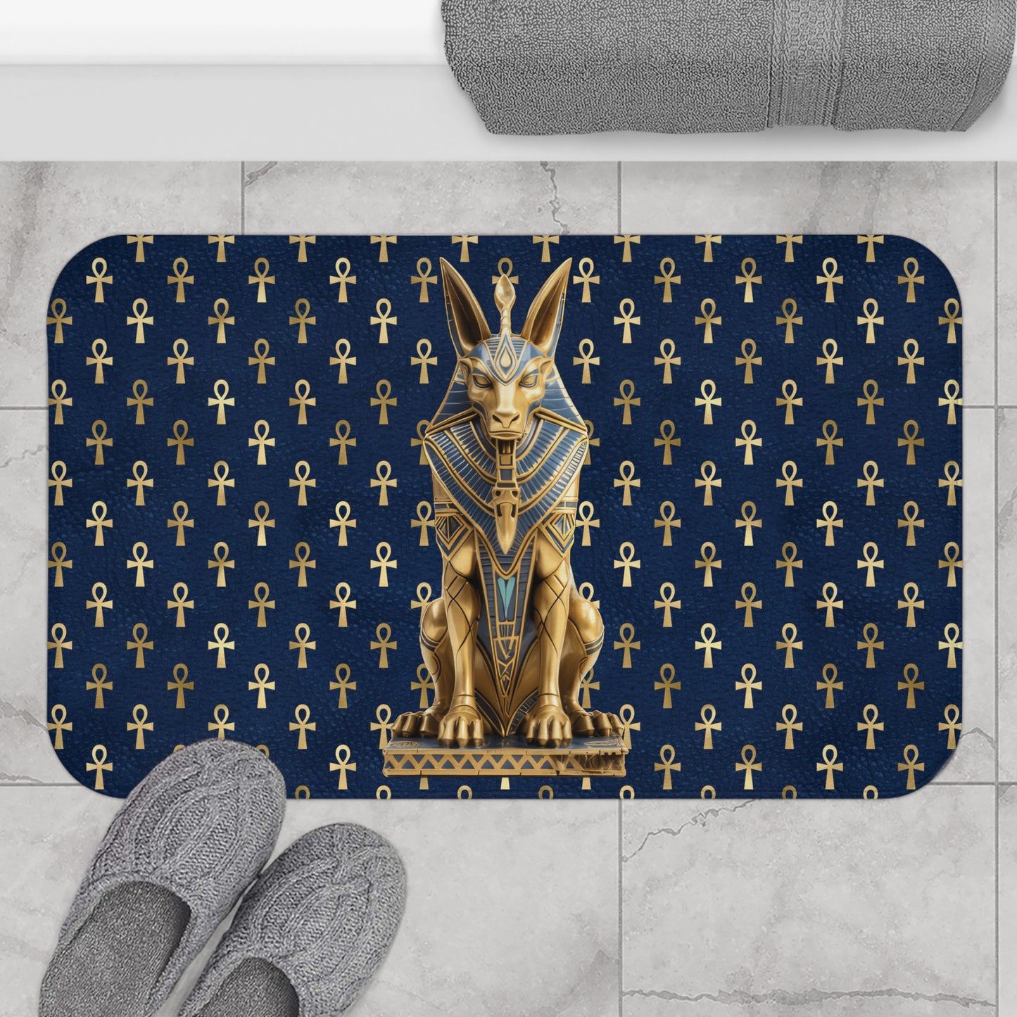 Anubis Blue Egyptian Bath Mat