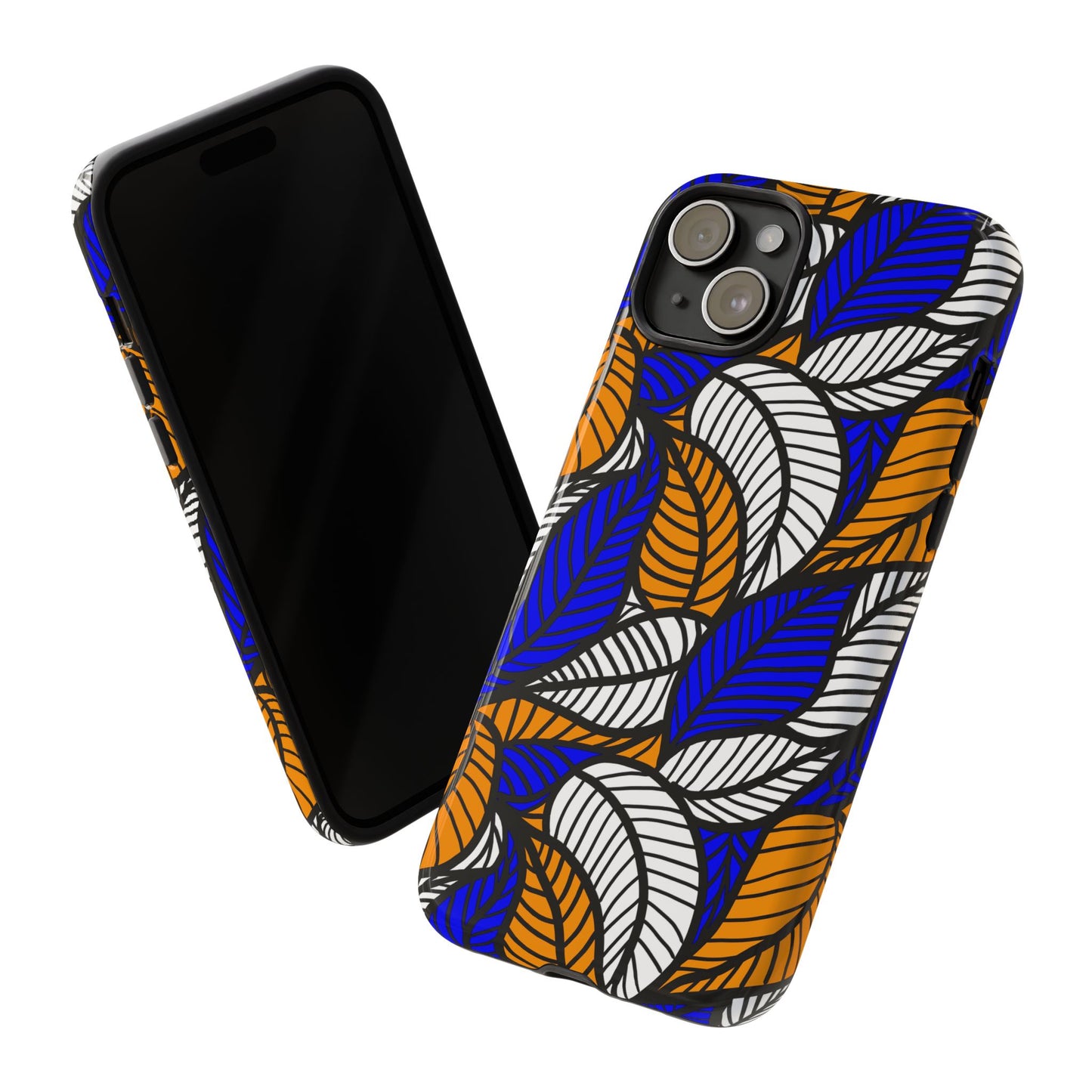 Blue Gold White Ankara Leaf iPhone Tough Cases | African iPhone Case | Afrocentric iPhone Case