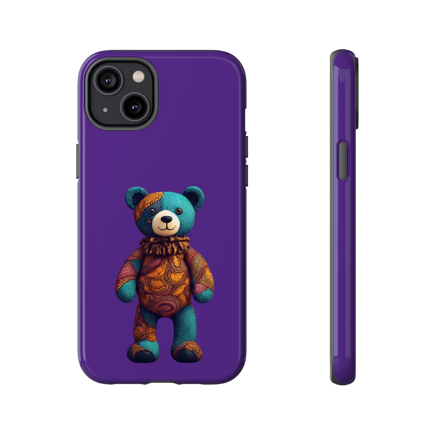 Purple and Blue Bear iPhone Tough Cases | Ankara Bear iPhone Case | Afrocentric iPhone Case